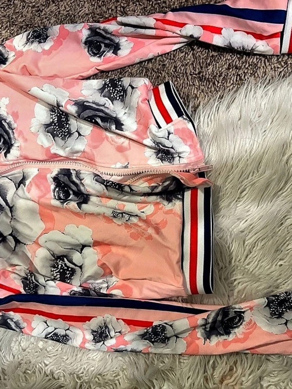Floral Bomber Jacket in Pink & Black Like New